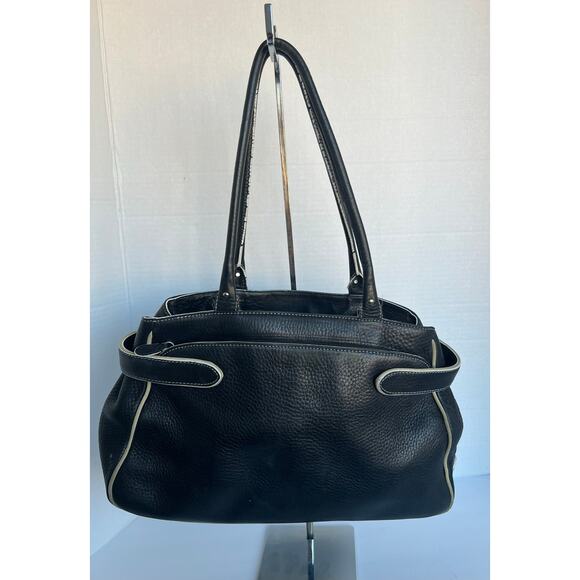 Cole Haan Stone Village Large Black Pebble Leather with Ivory Trim Shoulder Bag - Picture 4 of 13